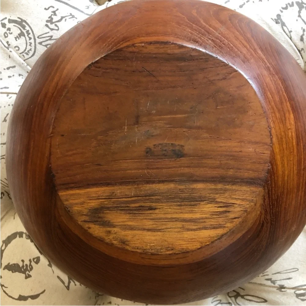 set of vintage handmade teak wood 8 salad bowls